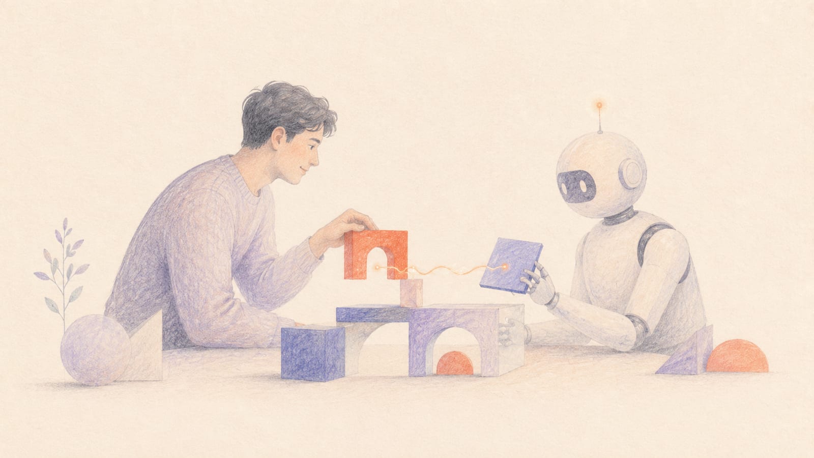 A human and a robot figuring out how to work together